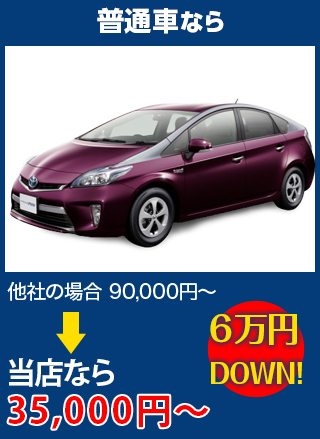 普通車なら、他社の場合90,000円～のところを（株）TNKなら35,000円～　6万円DOWN！